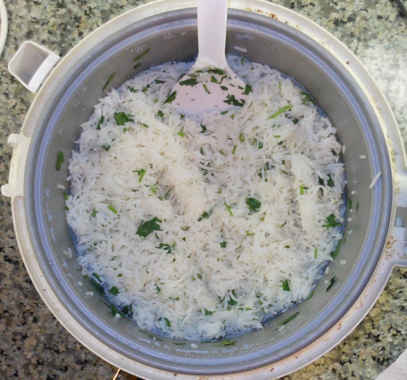 I mix everything together in my handy, dandy rice cooker.  It keeps it hot and fresh for hours.